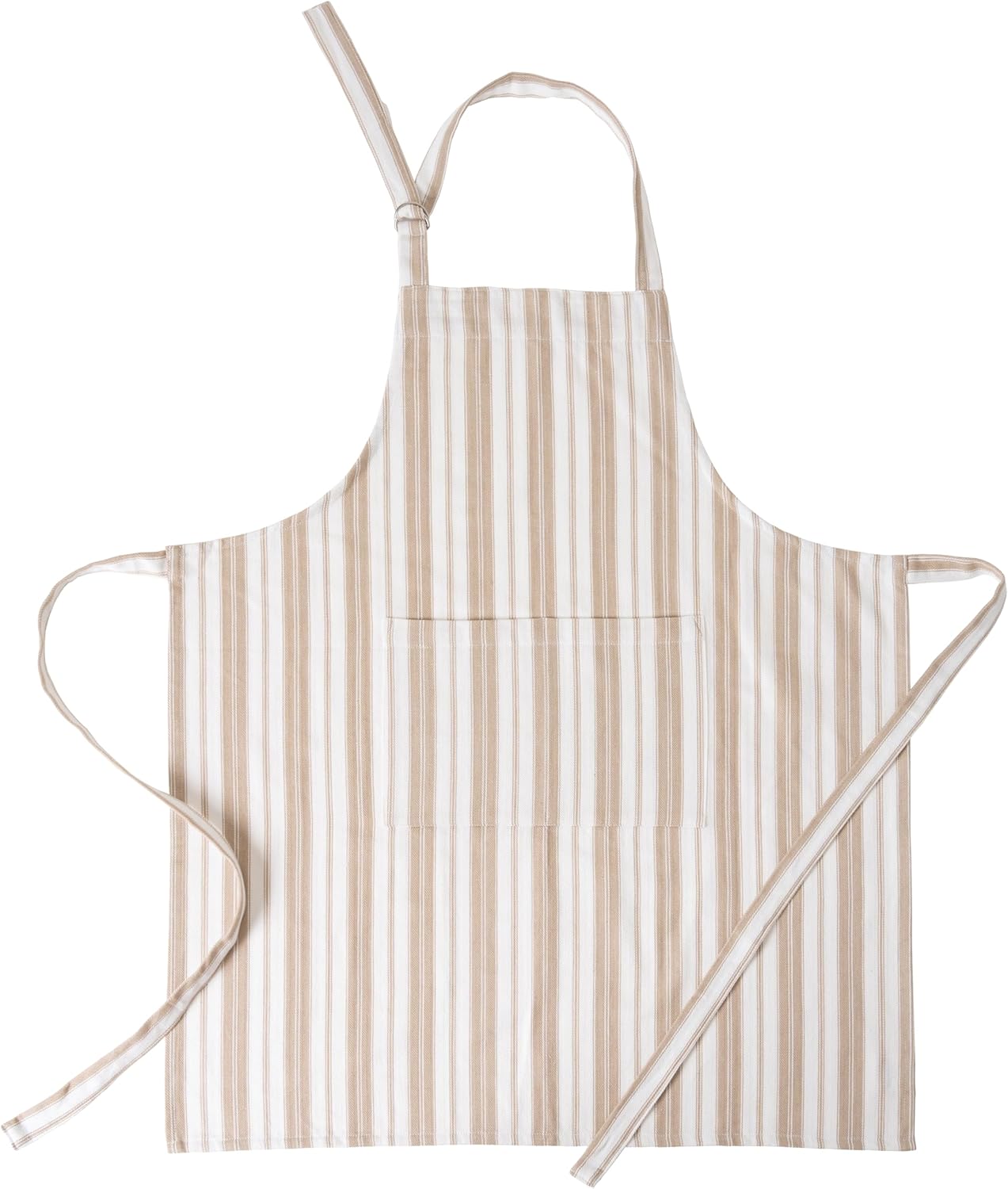 Cotton Professional Apron For Kitchen – 28 x 32 Inches – For Women & Men – Useful When Cooking, Baking, Gardening – Adjustable Strap Around Waist & Neck With Pockets Taupe Stripes