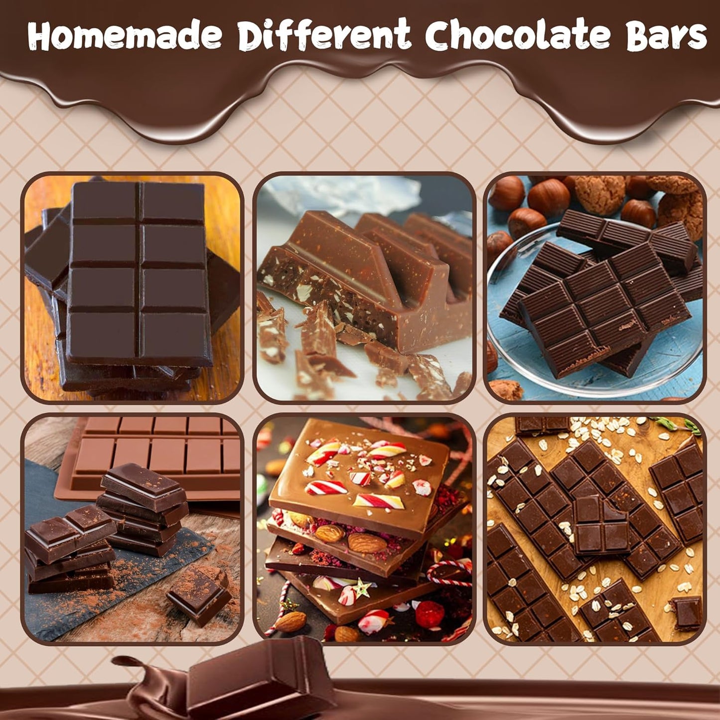 9 in 1 Silicone Break Apart Chocolate Bar Mold with Plastic Bags and Thanks for the stickers,Non Stick Homemade Protein and Energy Bar Mould - 113pcs