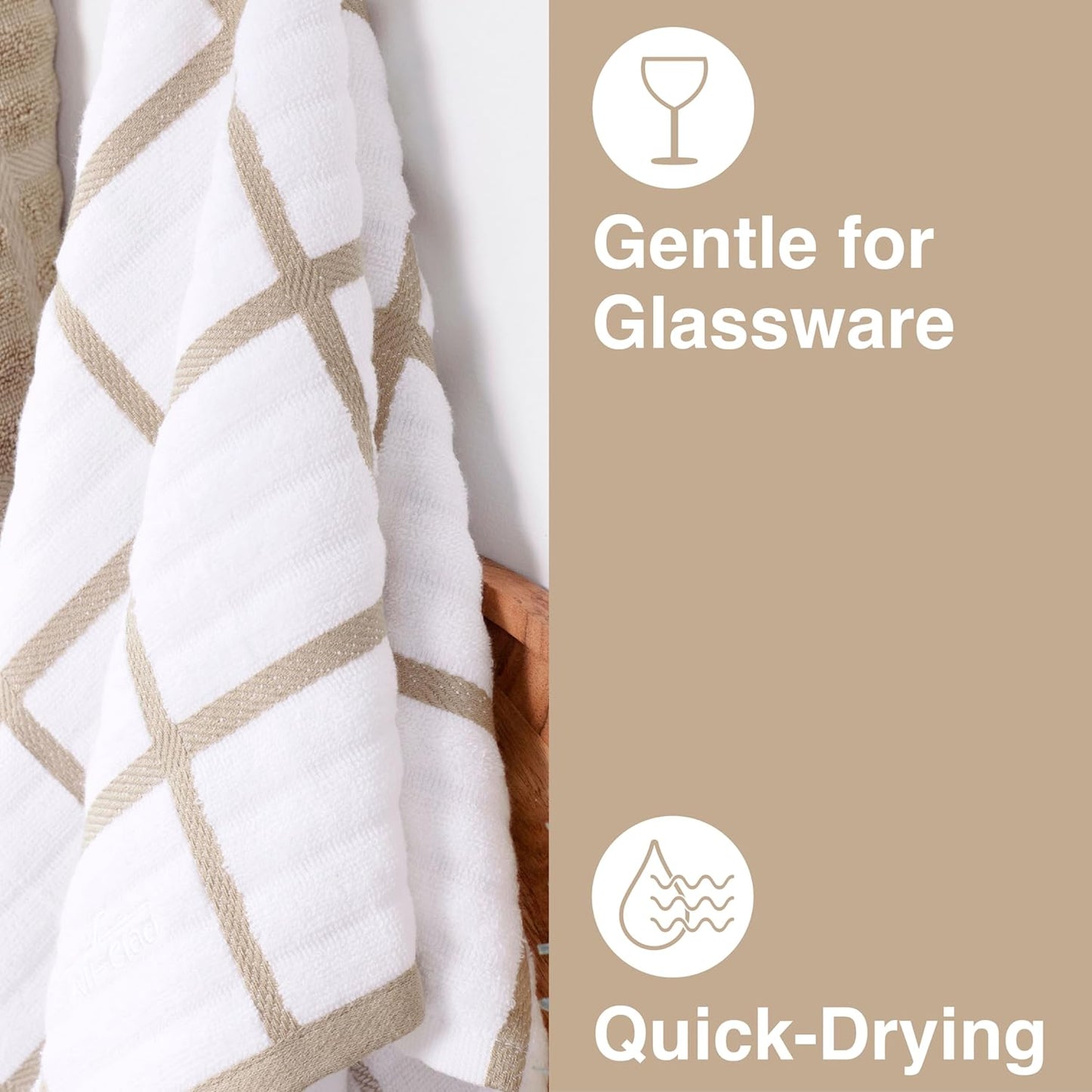 All-Clad Checked Kitchen Towel: Highly Absorbent, Super Soft Long Lasting - 100% Cotton, 17"x30" Tea Towel for Cleaning & Drying Dishes, Pans, Glassware, or Countertops, (1-Pack), Cappuccino