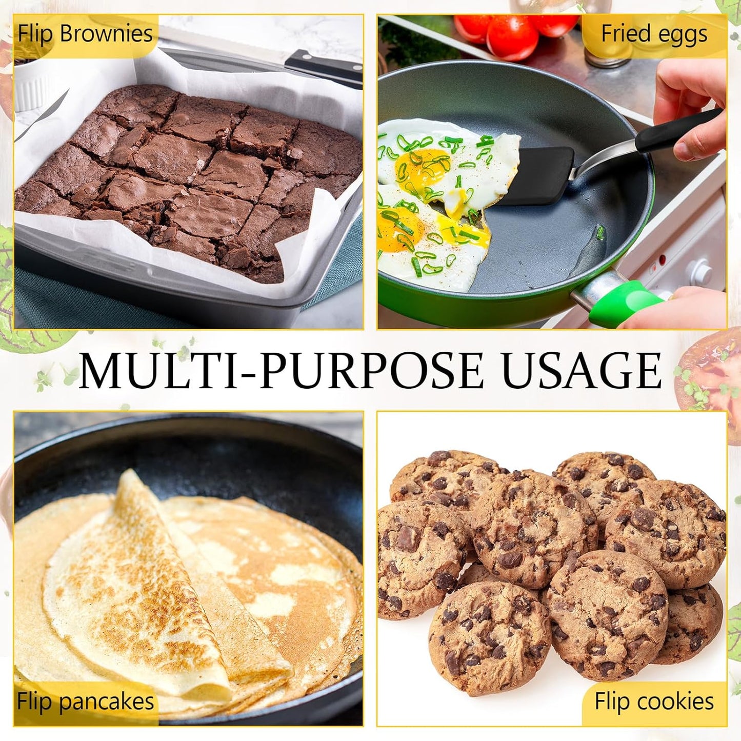 Silicone Cookie Spatula Turner 2 Pack Mini Brownie Spatula Flexible Kitchen Small Silicone Turner for Nonstick Cookware Heat Resistant No Scratch Flipper for Egg Pancake(Black, Grey)