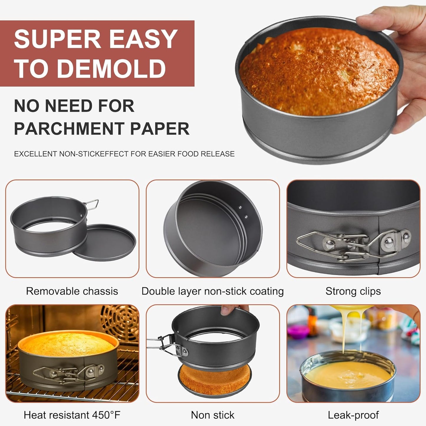 8 Pcs Mini Springform Cake Pans, 4.7 Inch Nonstick Round Cake Tin with Removable Bottom, Small Cheesecake Pans for Baking, Pizzas Quiches (Dark Grey)