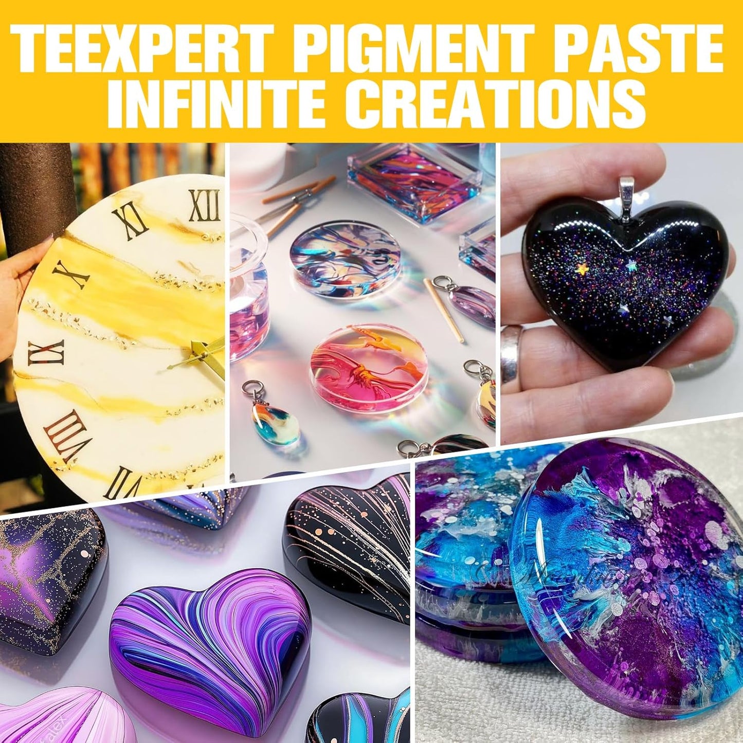 Teexpert Pigment Paste for Epoxy Resin: 10.15oz/300ml Highly Concentrated & Easy to Mix 6 Colors Opaque Liquid Epoxica Dye Set for Resin Coloring, Resina Art Painting and DIY Projects