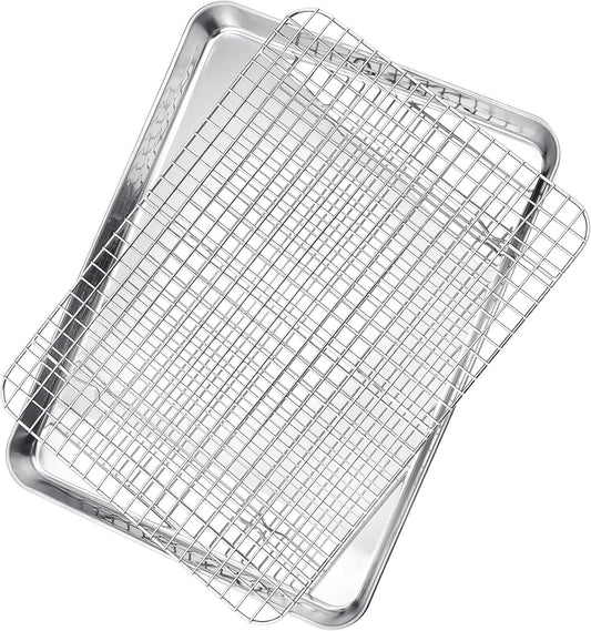 P&P CHEF 17.5 Inch Baking Sheet and Rack Set, Stainless Steel Cookie Sheets Oven Baking Pans Trays with Cooling Racks for Cooking & Roasting, Oven & Dishwasher Safe, (2Pcs)