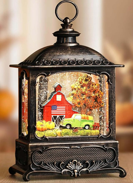 Fall Snow Globe Lantern Fall Decorations for Home Thanksgiving Gifts Autumn Harvest Fall Decor Swirling Glitter Snow Globes Barn Truck Pumpkin Farm