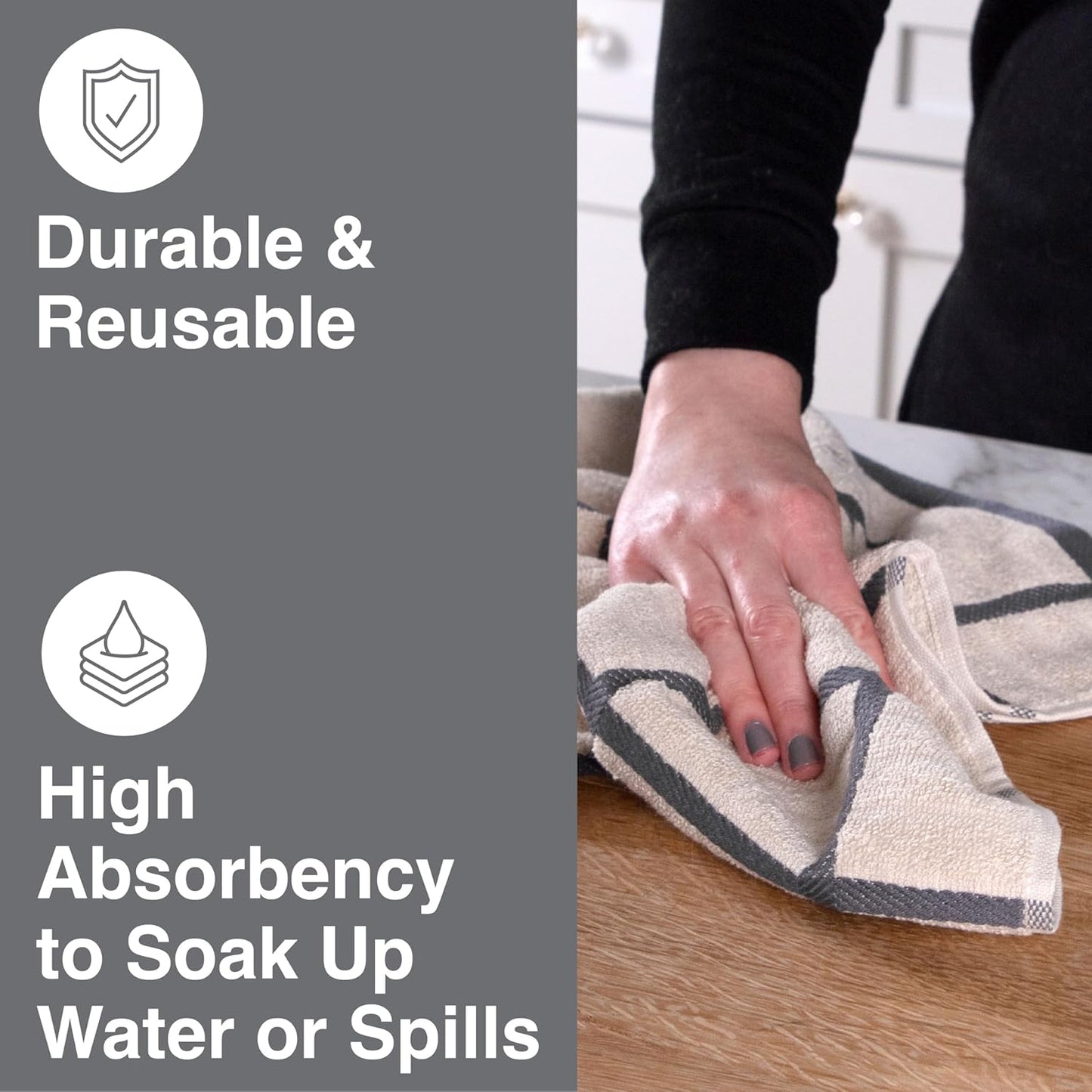 All-Clad Checked Kitchen Towel: Highly Absorbent, Super Soft Long Lasting - 100% Cotton, 17"x30" Tea Towel for Cleaning & Drying Dishes, Pans, Glassware, or Countertops, (1-Pack), Pewter