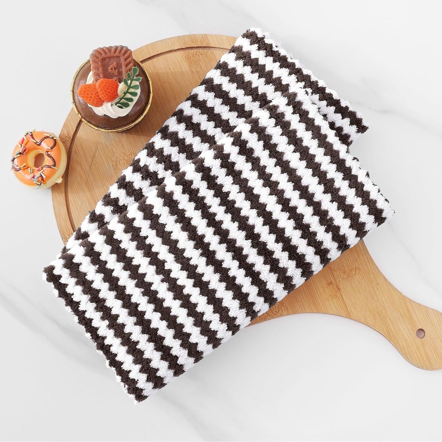 Homaxy Kitchen Towels(24 Pack, 10 x 20 inches), Ultra Soft and Absorbent Dish Towels, Reusable Fast Drying Microfiber Cleaning Cloth, Coral Velvet Wave Design No-lint, Brown