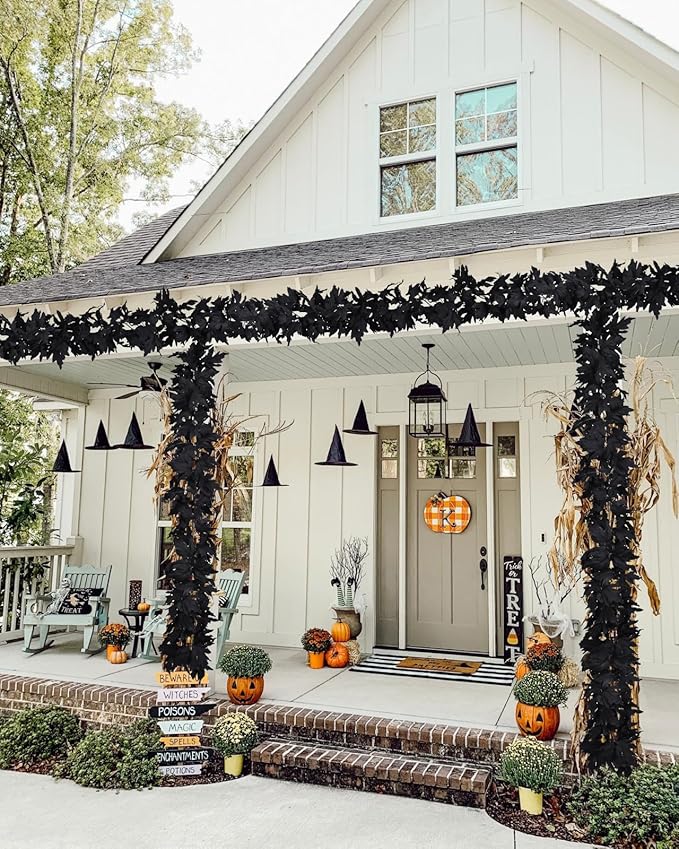 Lvydec 2 Pack Black Halloween Fall Maple Garland - 5.9ft/Piece Artificial Hanging Fall Leave Vines Garland Autumn Decor for Thanksgiving Home Wedding Party
