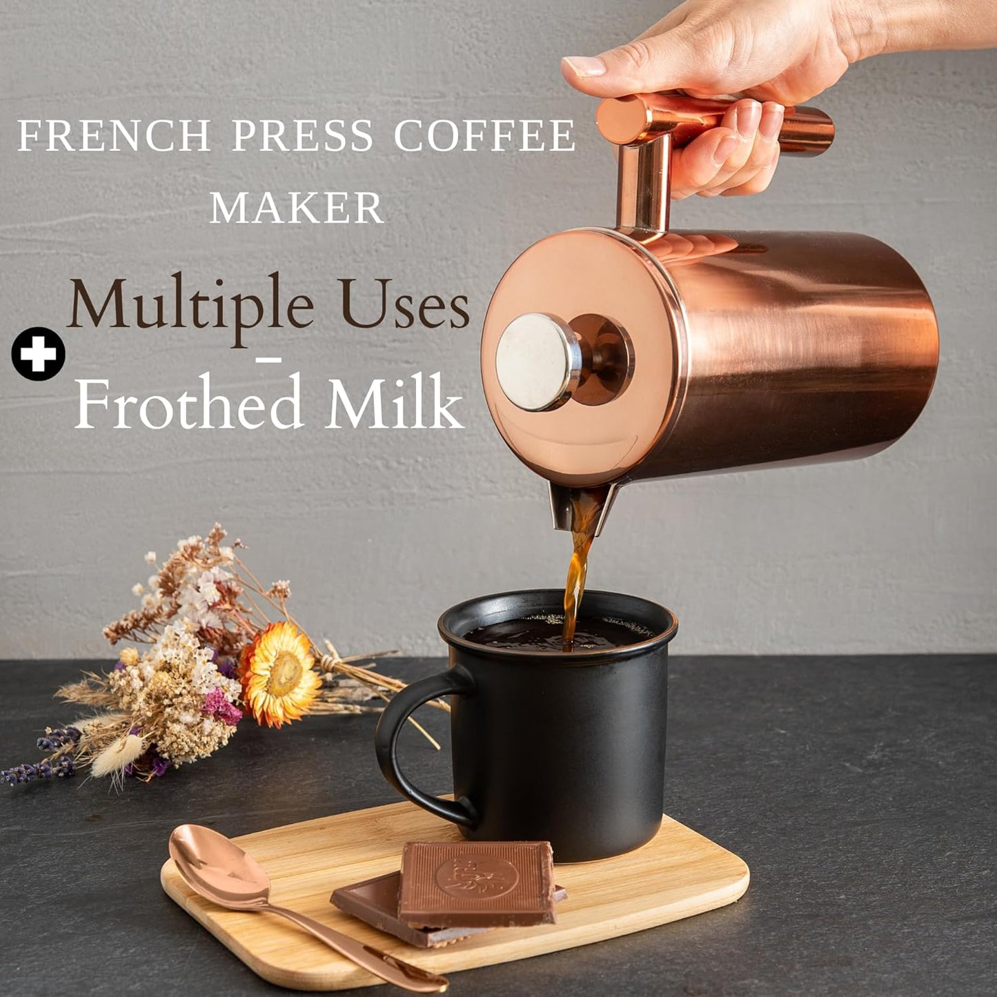 Mixpresso Stainless Steel French Press Coffee Maker 26 Oz 770 ml, Double Wall Insulated French Press Stainless Steel, Easy Clean Tea Brewer, Easy Press Durable Metal Coffee Press