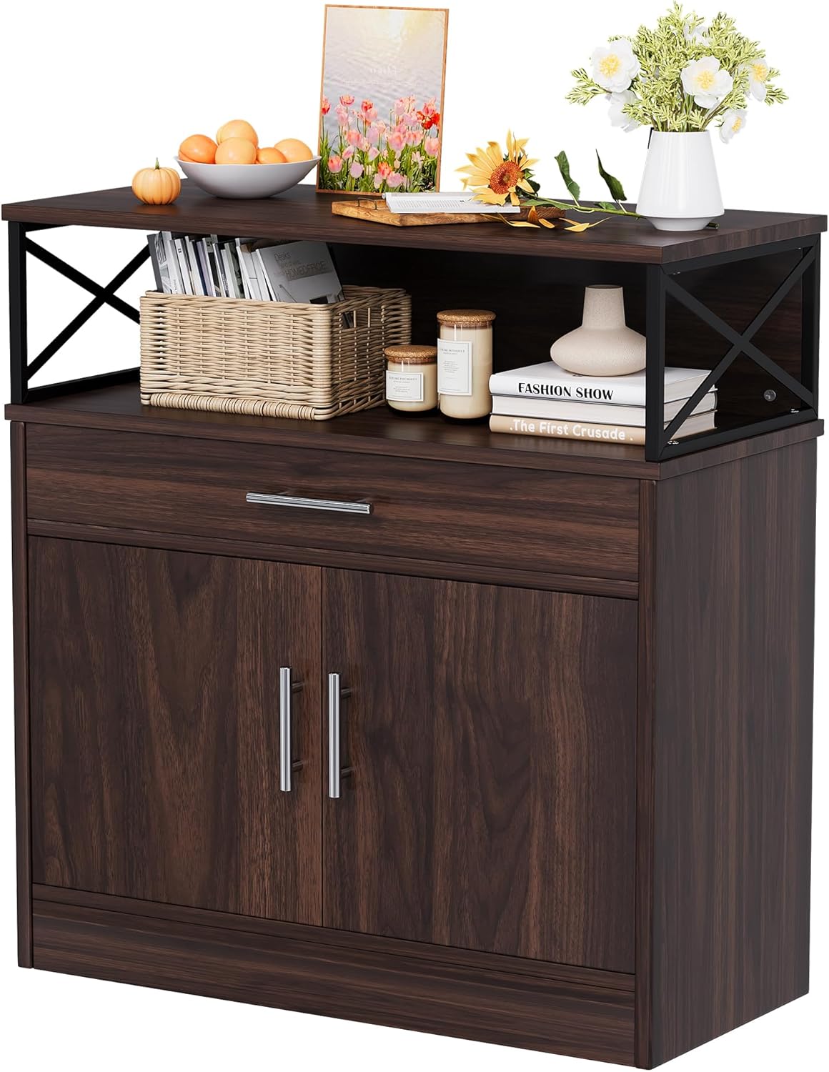 Vongrasig 32" Modern Sideboard Buffet Cabinet With Storage, Adjustable Shelf, Wood Farmhouse Coffee Bar Table for Kitchen, Dining Room, Rustic Brown