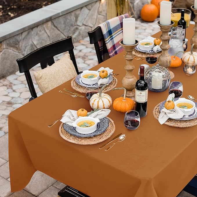 sancua Tablecloth Rectangular - 60 x 120 Inch - Stain and Wrinkle Resistant Washable Fabric Fall Table Cloth Rectangle, Thanksgiving Decorative Polyester Table Cover for Dining, Parties, Bronze