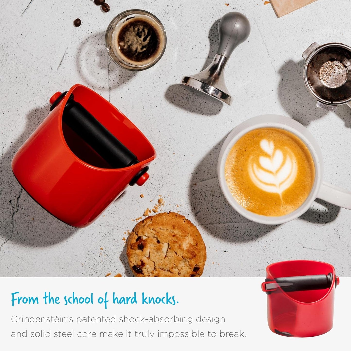 Dreamfarm Grindenstèin Sturdy, Compact, Modern Space-Saving Espresso Coffee Grind Knock Box - Red