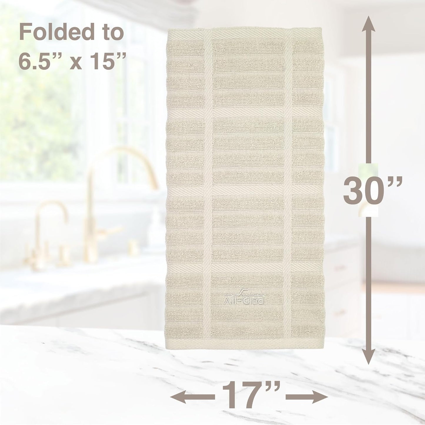All-Clad Solid Kitchen Towel: Highly Absorbent, Super Soft Long Lasting - 100% Cotton, 17"x30" Tea Towel for Cleaning & Drying Dishes, Pans, Glassware, or Countertops, (1-Pack), Almond