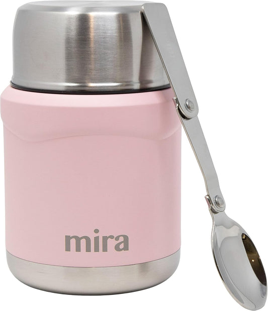 MIRA 15 oz Insulated Food Thermos for hot and cold foods - Leak-Proof Stainless Steel Container with Spoon - Rose Pink