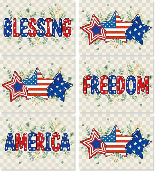 Veterans Day Placemats Set of 6 4th of July Patriotic American Flag Stars Plastic Table Mats Eucalyptus Election Day Memorial Place Mats Table Decoration for Indoor Outdoor Party Kitchen Dining