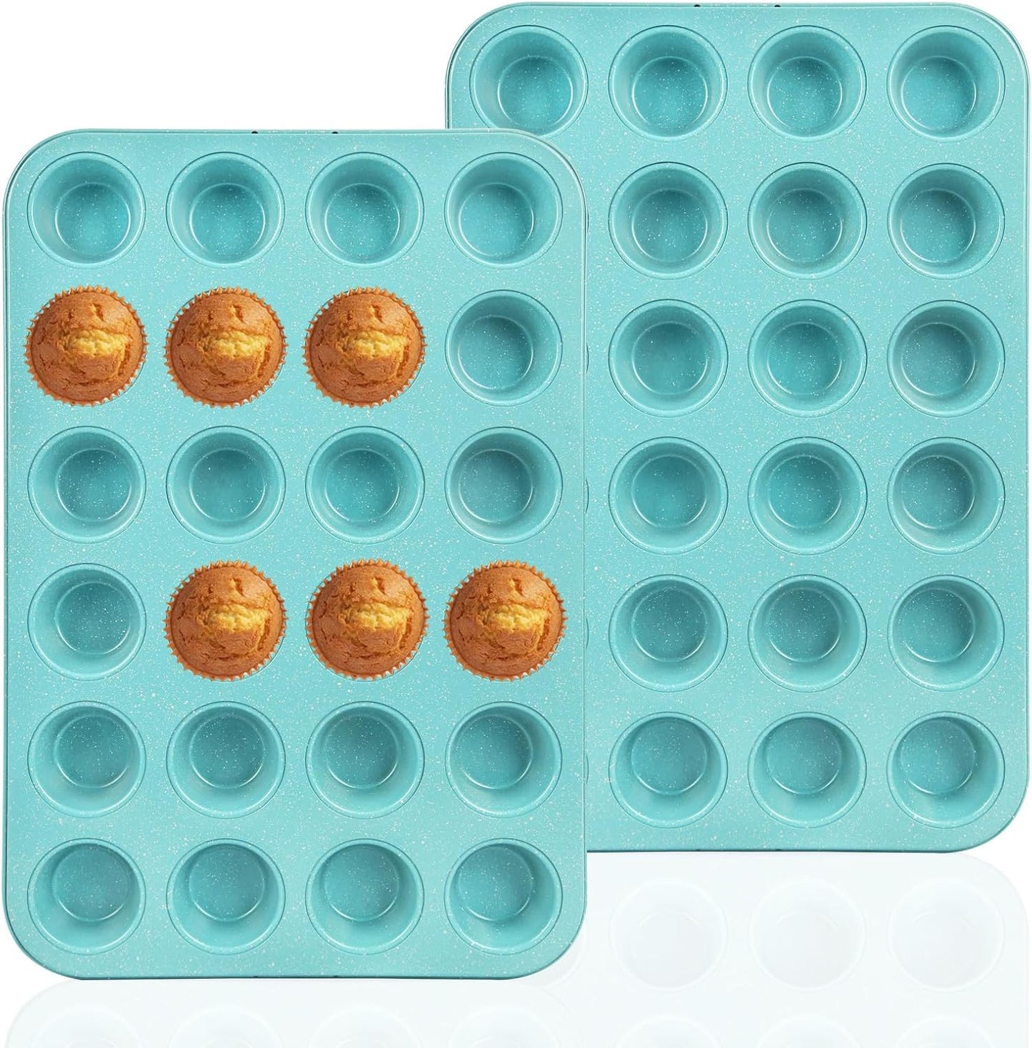 2-Pack Light Blue 24-Cup Ceramic Mini Muffin Pan – Non-Stick Muffin Tin, PFOA-Free, Healthy Baking, Perfect for Cupcakes, Breakfast Treats & Party Delights