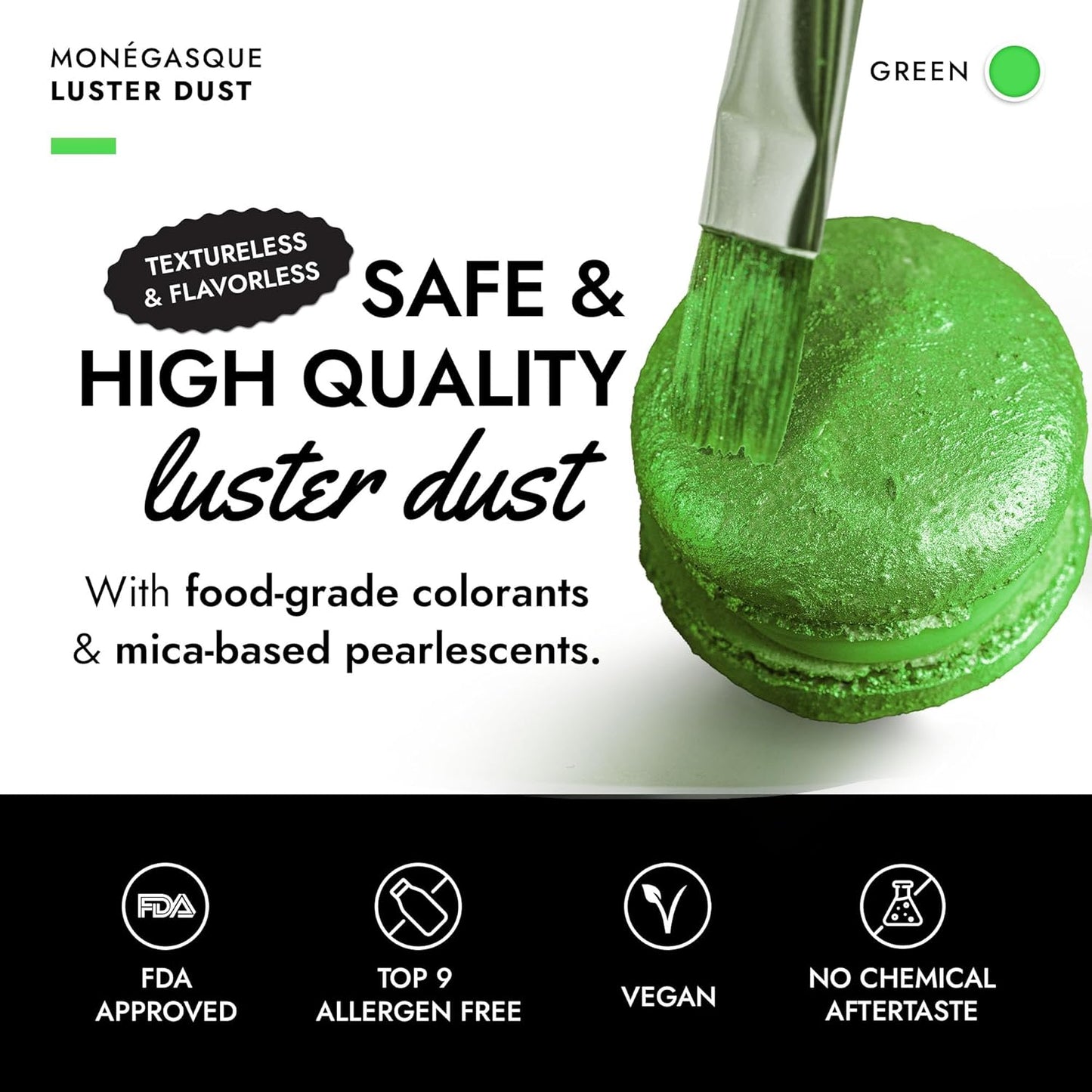 MONÉGASQUE Green Edible Glitter for Drinks 15g – Halloween Edible Glitter for Cakes & Cocktails – Luster Dust for Drinks & Cake Decorating – Cocktail Drink Shimmer Powder – Green Food Coloring Spray