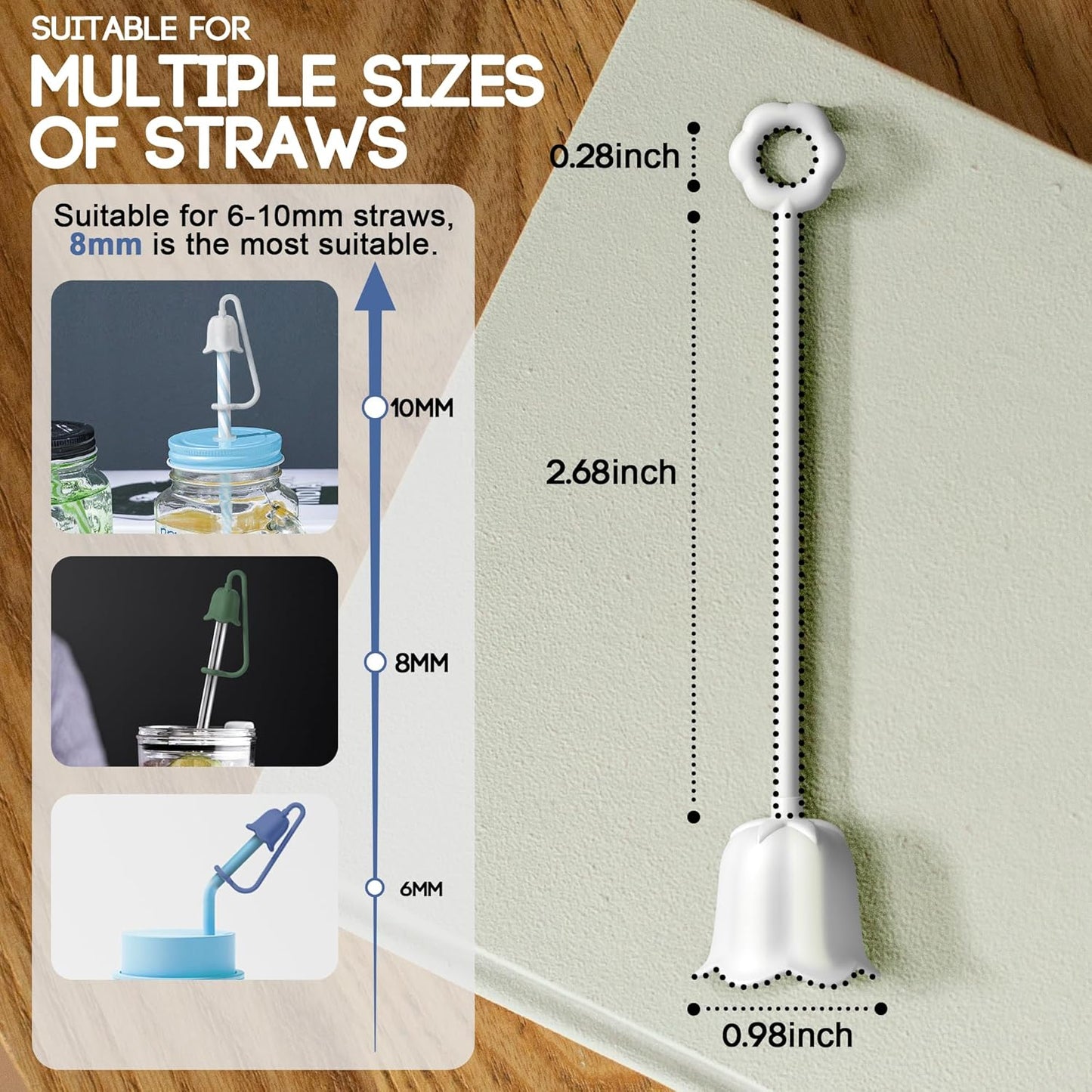 5Pcs Silicone Straw Cover Cap for Stanley Tumbler Cup, Reusable Drinking Straw Covers Easy to Clean, Dust-Proof Flower Straw Topper Compatible for 6-10m/0.23-0.4inch Straws (Multi color C)