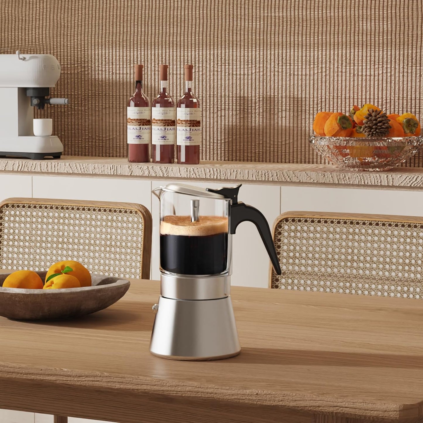 Stovetop Espresso Maker, Crystal Glass-top & Stainless Steel Espresso Moka Pot,Classic Italian coffee maker（360ml）