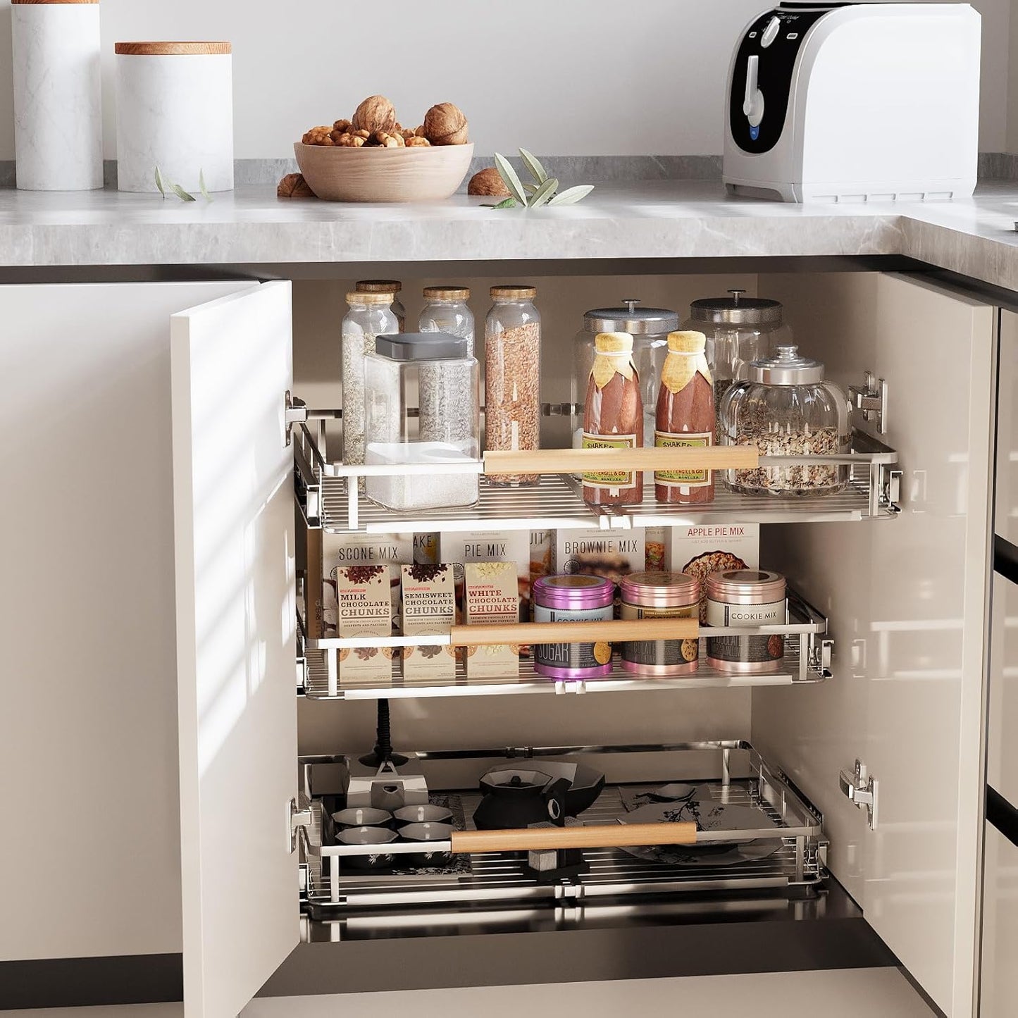 2Pack Expandable Pull Out Cabinet Organizer, Adjustable Width:17.1~28''W x 22.5''D Under Sink Organizer, Drawer Storage Shelves for Kitchen, Bathroom, Closet, Pantry, Cupboard, Pots, Pans