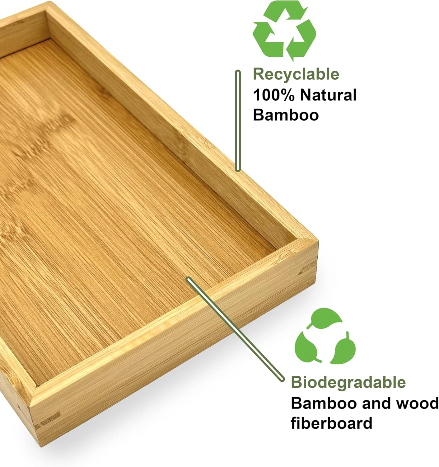 Bam & Boo (4-Pack) Natural Bamboo Rectangle Serving & Vanity Tray - for Kitchen, Bathroom, Countertop, Coffee Table (15.75" x 11" x 1.2")