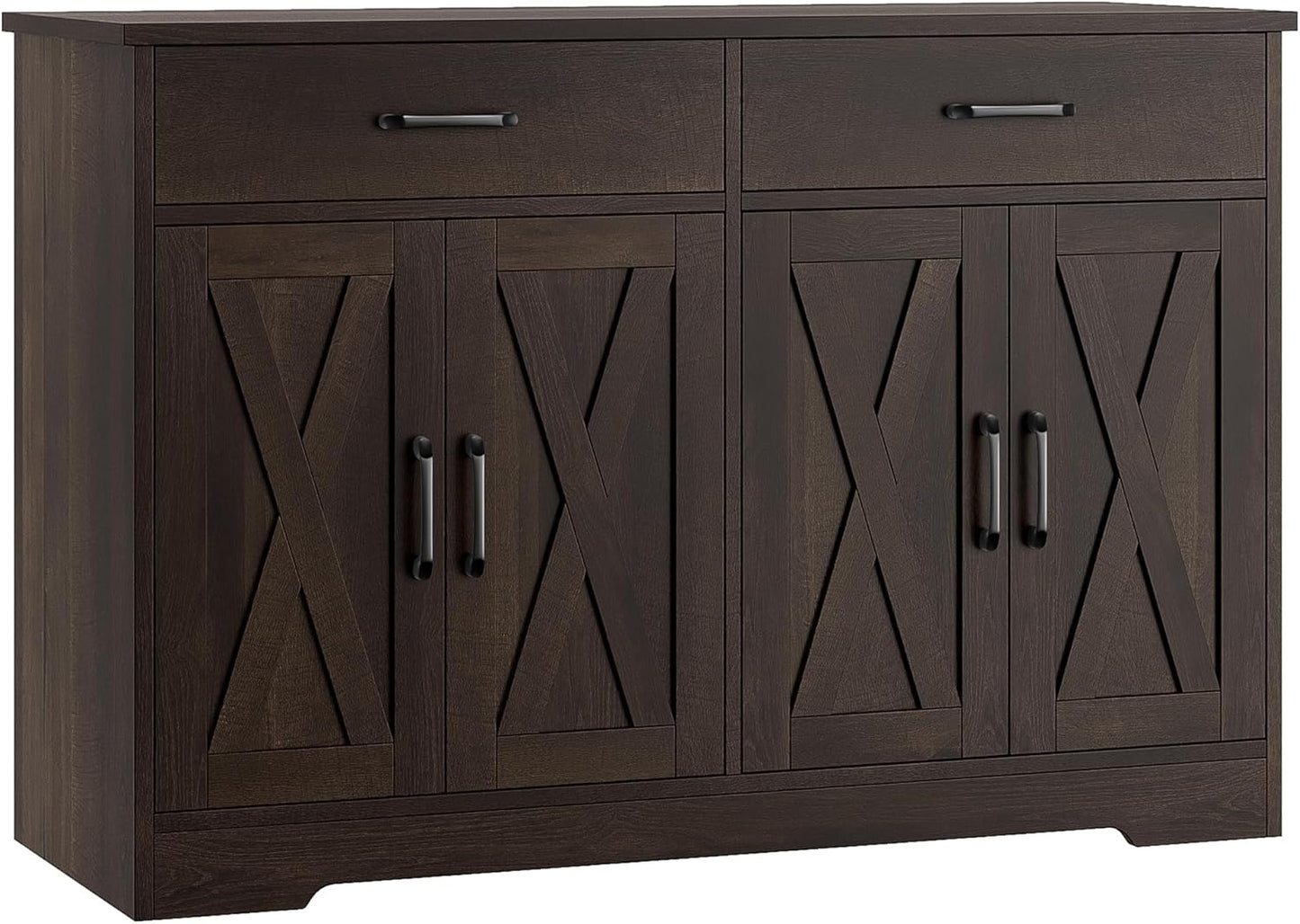 HOSTACK Buffet Cabinet with Storage, 47.2" Kitchen Sideboard Buffet with Drawers, Modern Farmhouse Coffee Bar Station with Shelves, Barn Doors Storage Cabinet for Living Room, Dark Brown