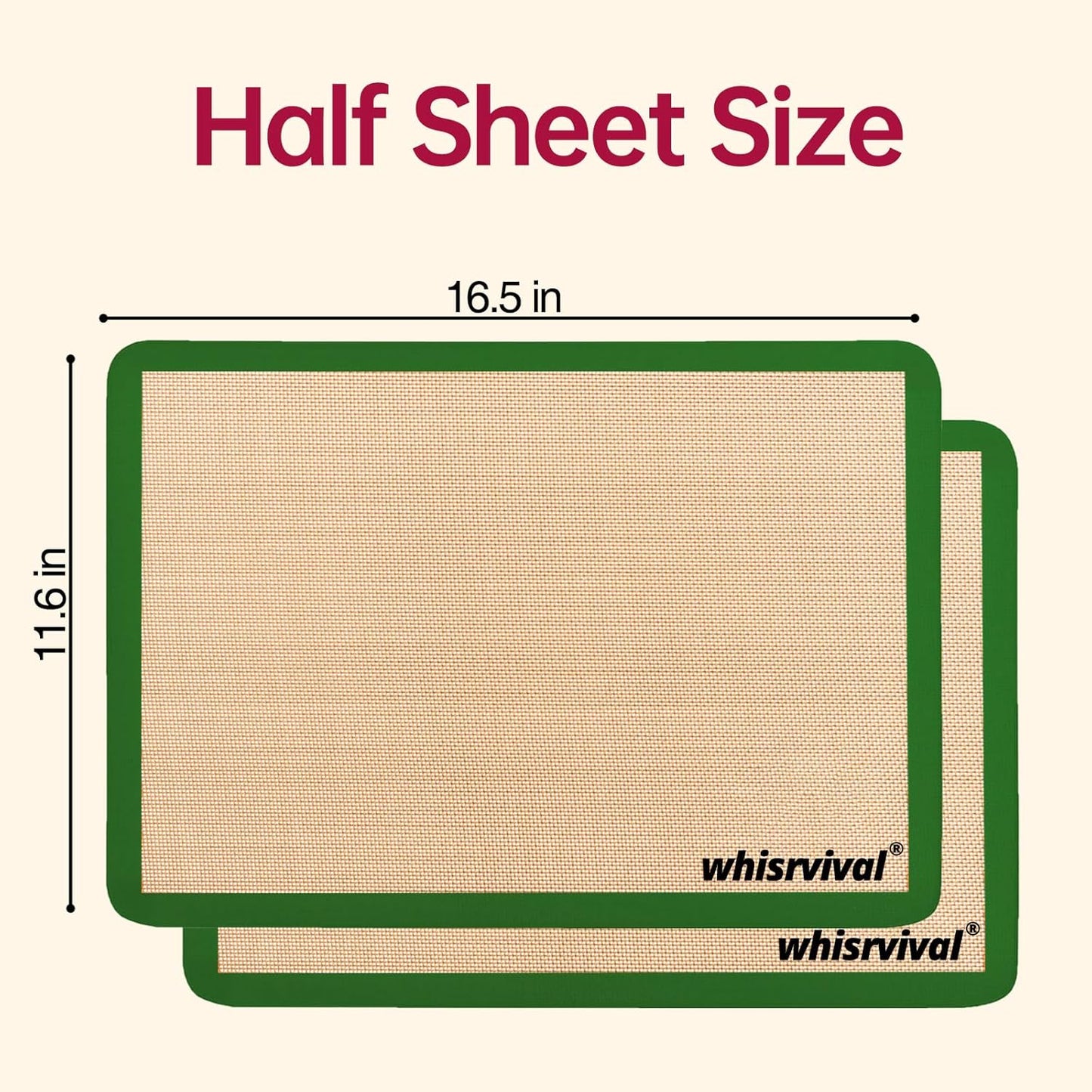 Silicone Baking Mat, Reusable Silicone Baking Sheets for Oven, 2Pcs Half Sheet(16.5"x11.6") Non-Stick (Green)