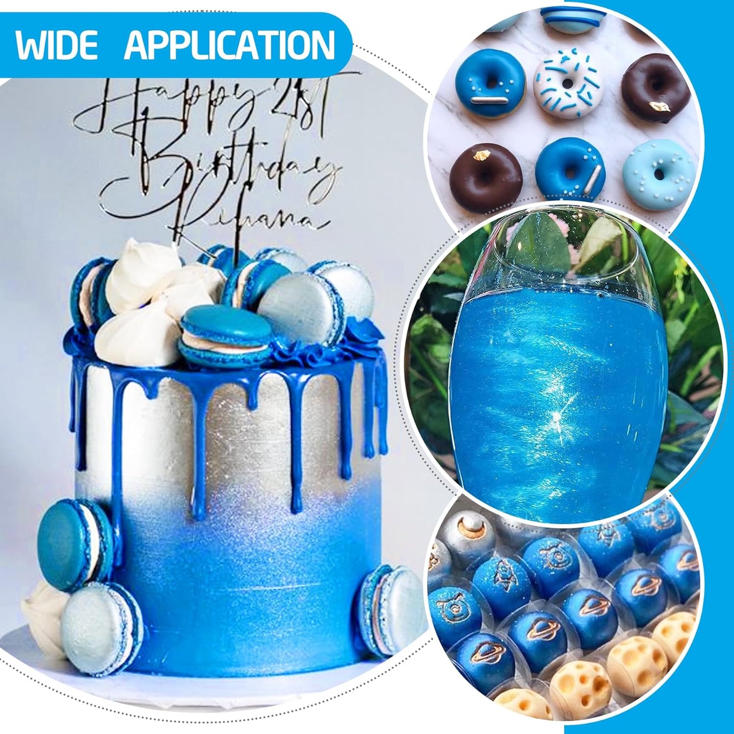 Edible Glitter Spray - 3/4oz Luster Dust Edible Food Grade Glitter Shimmer Dust Powder for Cocktails, Drinks, Cake Decorating - Metallic Food Coloring Powder for Wine, Candy, Cookie, Icing (Blue)