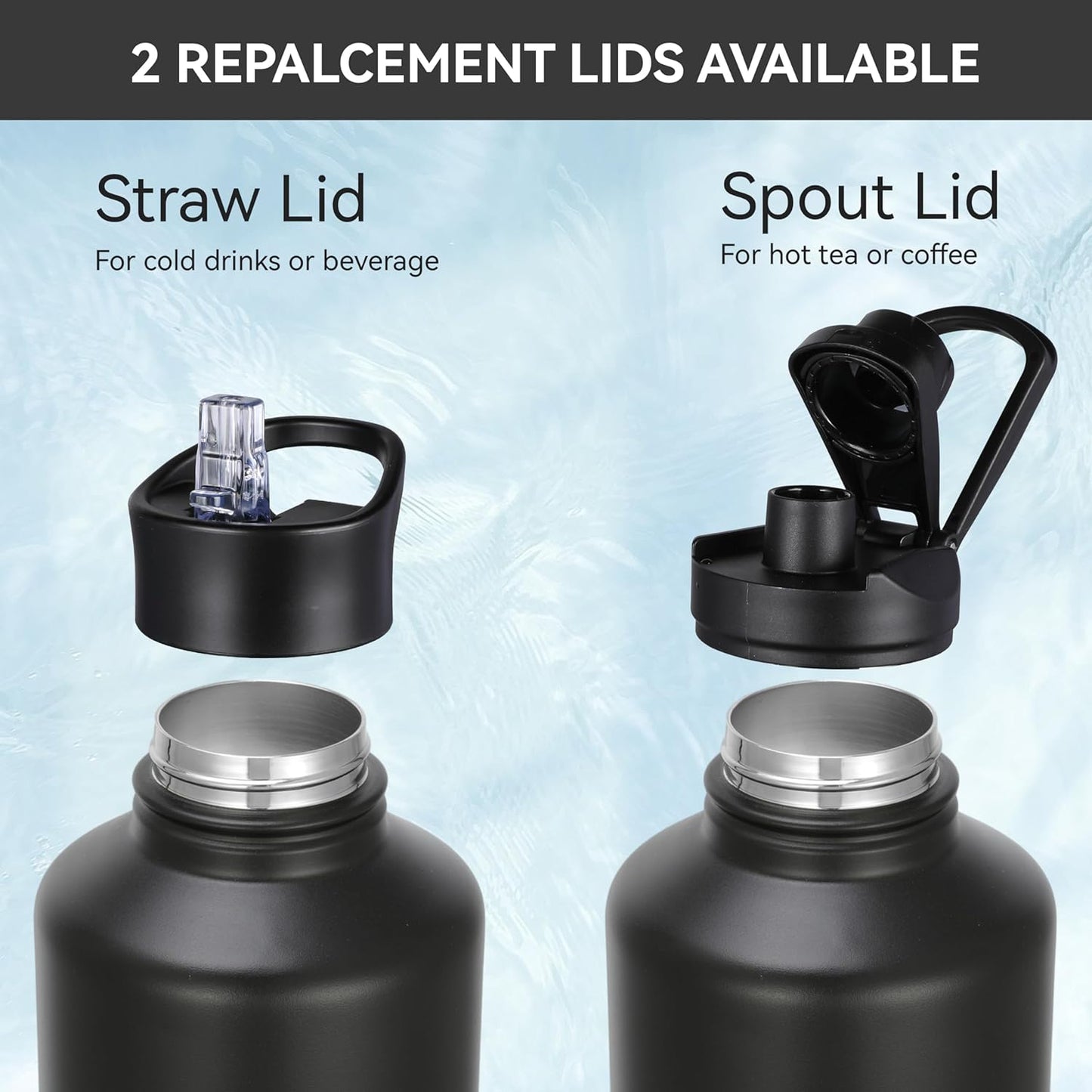 HASLE OUTFITTERS Half Gallon Insulated Water Bottles 64 oz, Stainless Steel Metal Water Jug with 2 Lids Keep Cold 48h/Hot 24h, Leak Proof & BPA-Free Water Flask Jug(Black Gray Gradient,1)