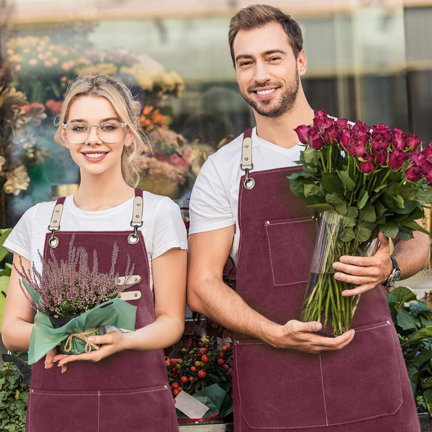 Cotton Canvas Cross Back Apron for Art Painting Garden Chef Bartender Work,Women Men 3 Pockets Waterproof Adjustable M-XXL