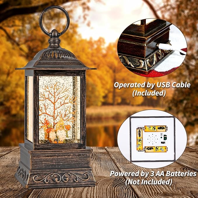 Fall Snow Globe Gnome Lantern, Glitter Lighted Snow Globes Fall Decorations for Home, Light Up Snowglobe Fall Décor