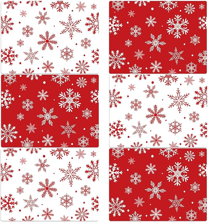Christmas Placemats Set of 6 Christmas Red and White Snowflake Plastic Table Mats Winter Place Mats Washable Seasonal Xmas Winter Holiday Table Decoration for Indoor Outdoor Party Kitchen Dining