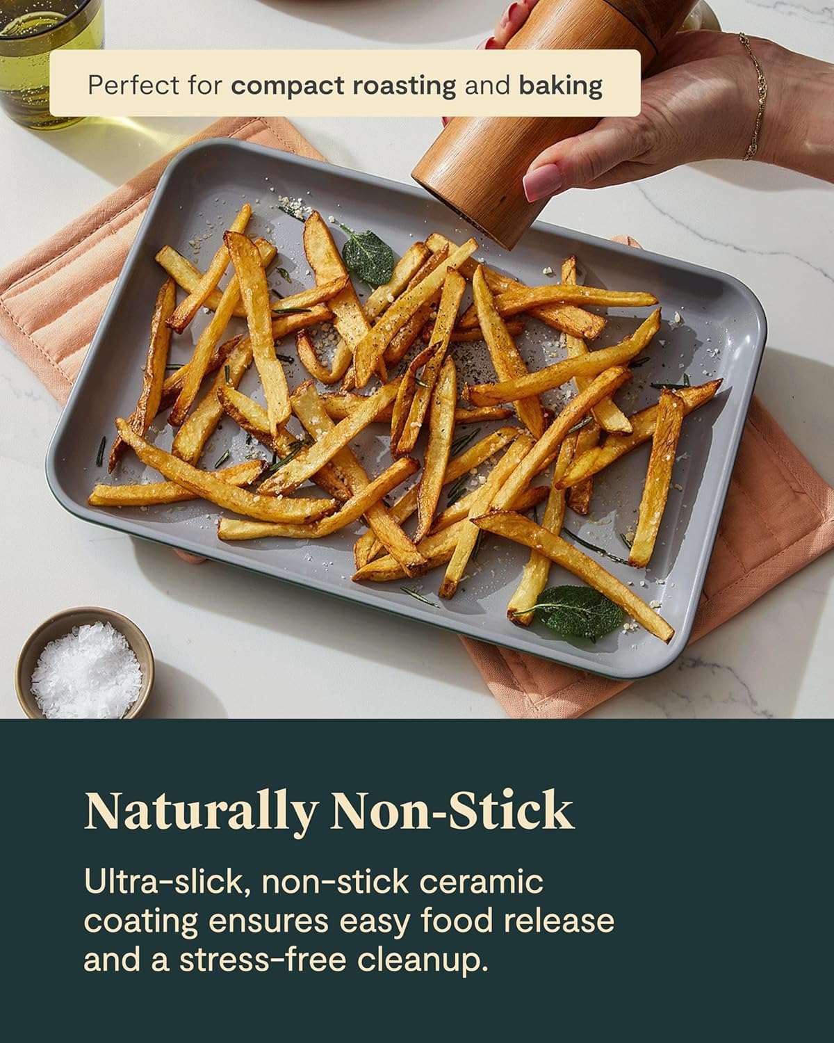 Caraway Nonstick Ceramic Small Baking Sheet (9x13”) – Non-Toxic, PTFE & PFOA Free – Oven Safe – Aluminized Steel Core – Mini Sheet Pan for Baking, Roasting & More - Navy