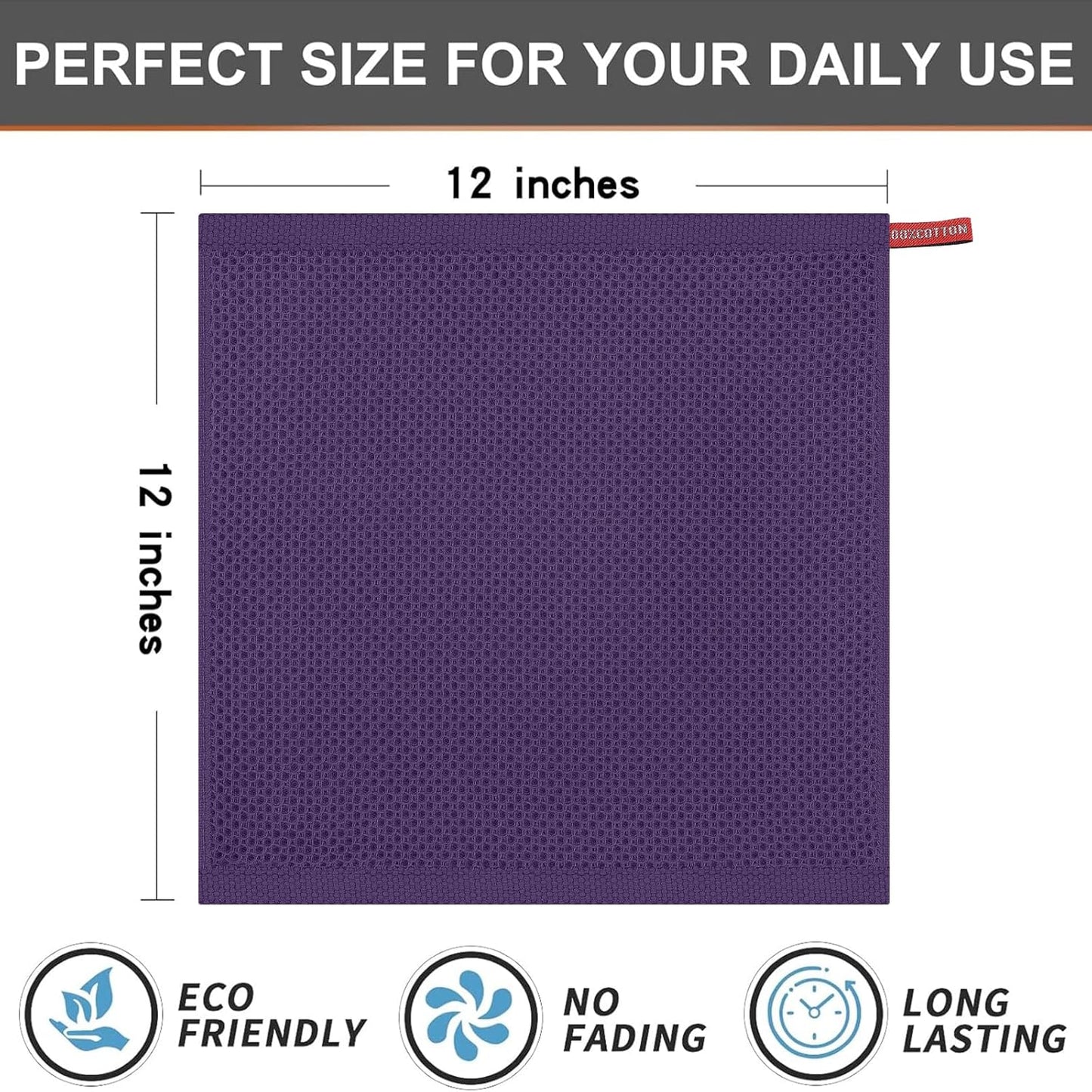 Kitinjoy 100% Cotton Kitchen Dish Cloths (12 X 12 Inches, Eggplant),6 Pack Waffle Weave Ultra Soft Absorbent Dish Towels for Drying Dishes Quick Drying Kitchen Towels Dish Rags