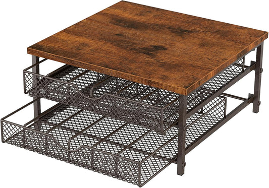 Coffee Pod Drawer K Cups Organizer 2-Tier Coffee Pod Storage Holder with Drawer Baskets 72 Capacity Coffee Capsule Storage Organizer Drawer, Industrial Brown and Bronze