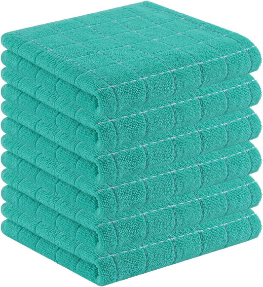 Homaxy 100% Cotton Terry Kitchen Towels(Turquoise, 13 x 28 inches), Checkered Designed, Soft and Super Absorbent Dish Towels, 6 Pack