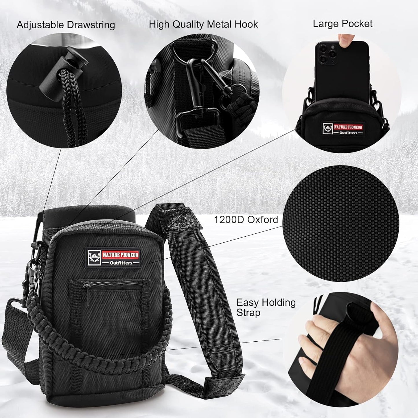 NATURE PIONEOR Insulated Water Bottles with Straw - 32oz Stainless Steel Vacuum Bottle with Holder/Carrier/Sleeve - Reusable 18/8 Food Grade 32 oz Water Jug