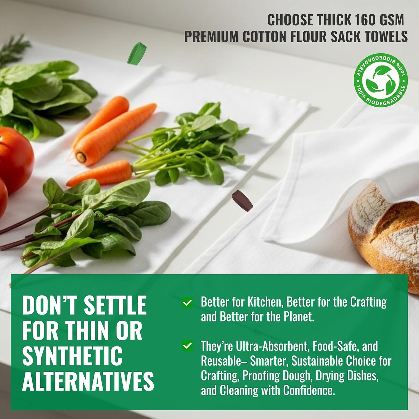 Premium Cotton Kitchen Towels Set of 7 – Ultra Absorbent & Soft Dish Towels with Color Hanging Loops – Quick Dry, Lint-Free Tea Towels for Cooking, Cleaning & Baking - 18"x28"