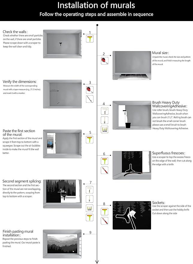 WFBHUA-Black and White Forest Mountain Wallpaper Gray Woodland Nature Landscape Wall Paper Mural for Bedroom Living Room(Not Peel and Stick)