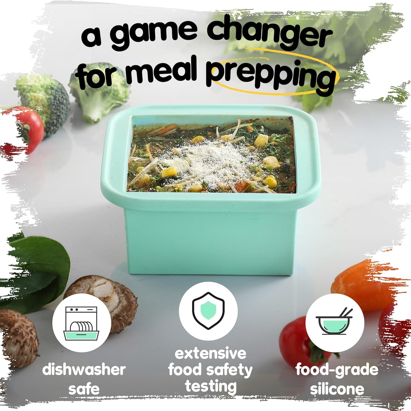 2-Cup Silicone Freezer Trays with Lids – Perfect for Meal Prep, Portion Control, and Easy Freezing-Meal Prep Container Molds for Soup,Leftovers (Bondi Mint, 2 Pack)