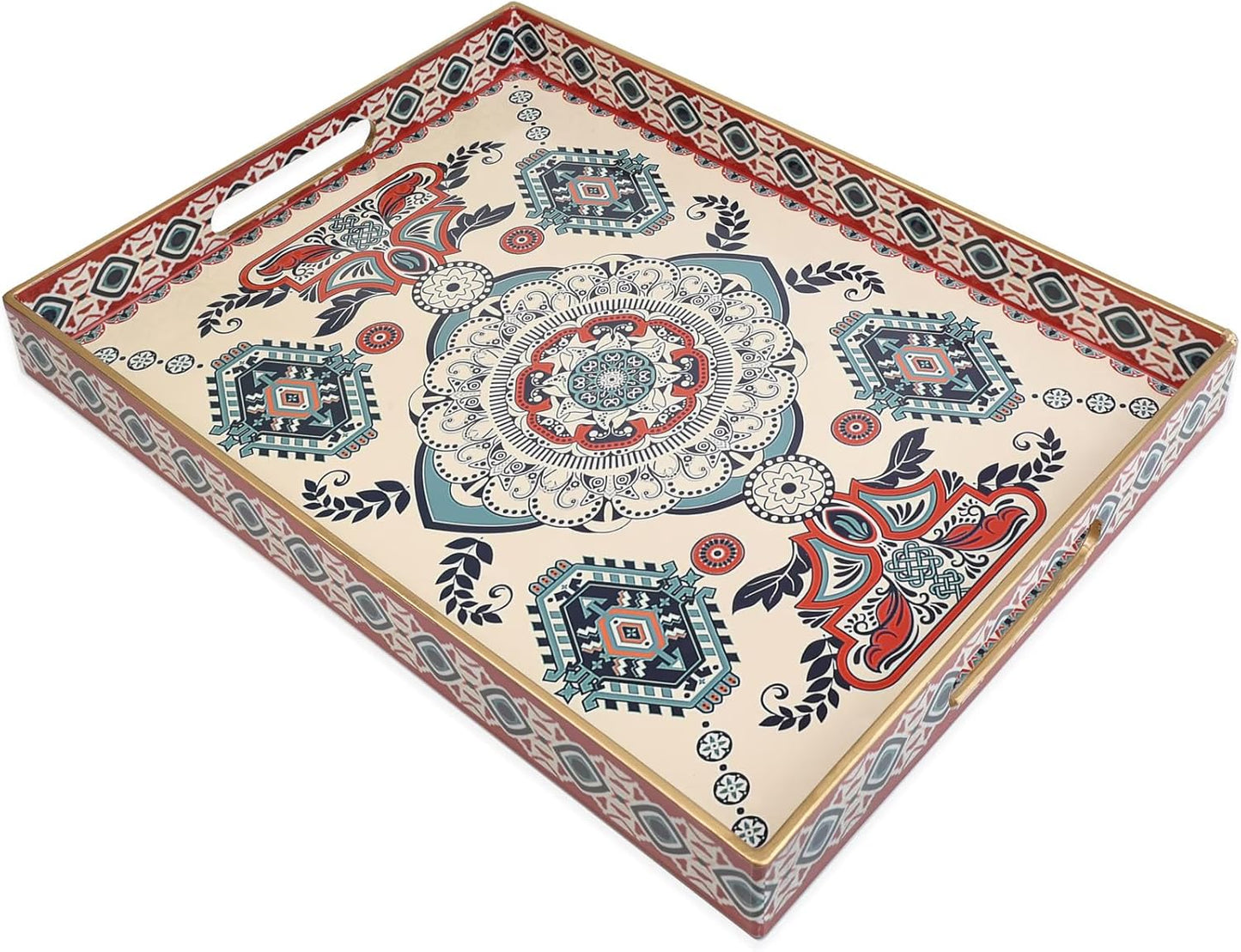 Rectangle Plastic Serving Tray with Handles, Elegant Decorative Tray for Coffee Table, Ottoman, Living Room, Kitchen, Outdoor Use. 12"*16"*1.6" C