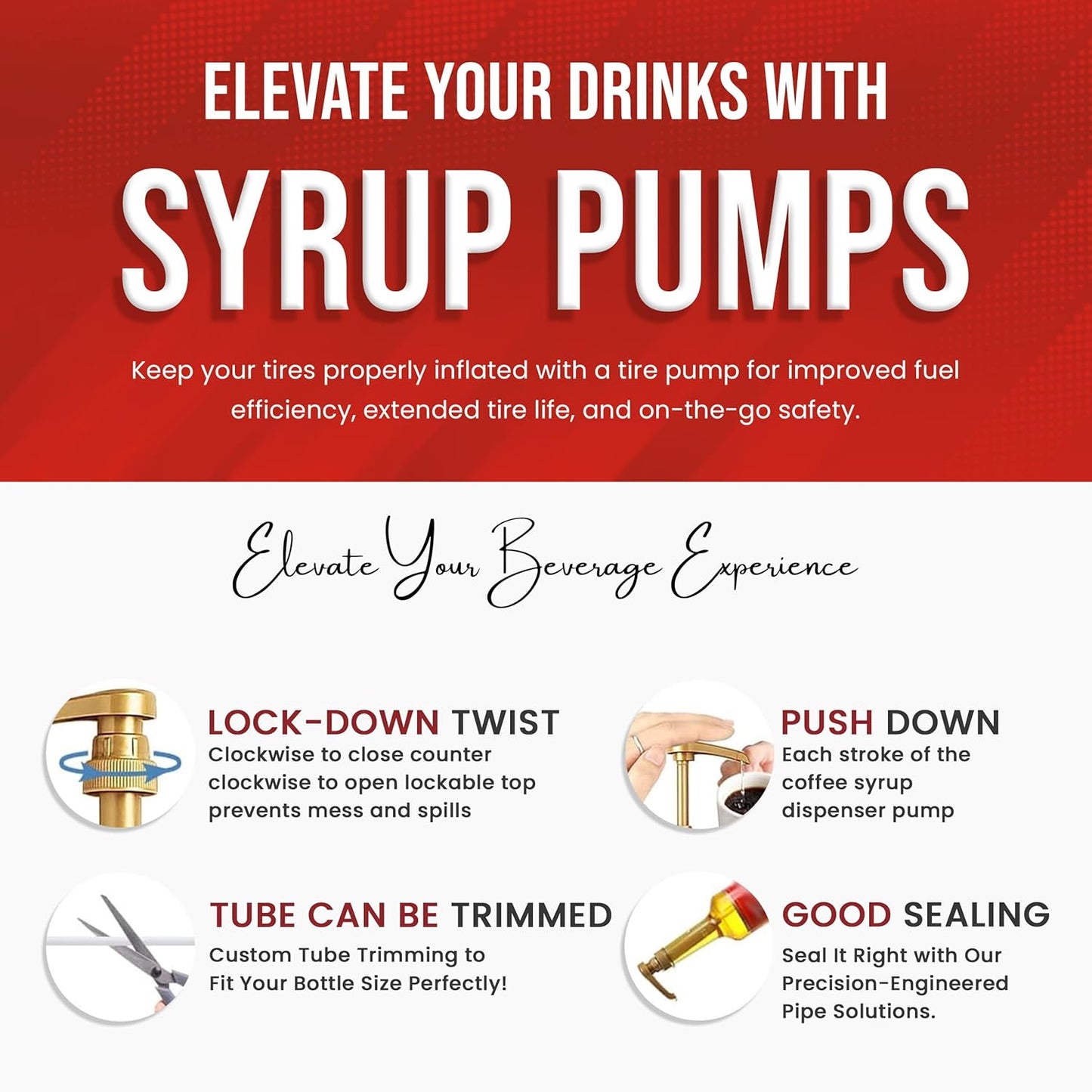 Jimoco® Syrup Pump Dispenser + Torani® Sugar Free Peach Syrup, 25.4 oz - Coffee Syrup Pump & Flavoring Bundle