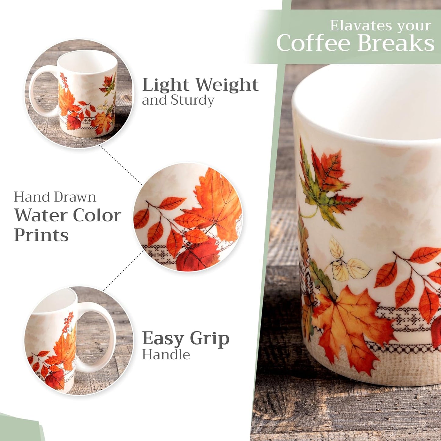 Maison d' Hermine Coffee Mug with Handles Fine Bone China Mugs Pack of One Tea Cups for Hot Beverages Cappuccino Latte Home Restaurant Office Perfect for Gift (Amarante - Charmille, 12 Ounce)