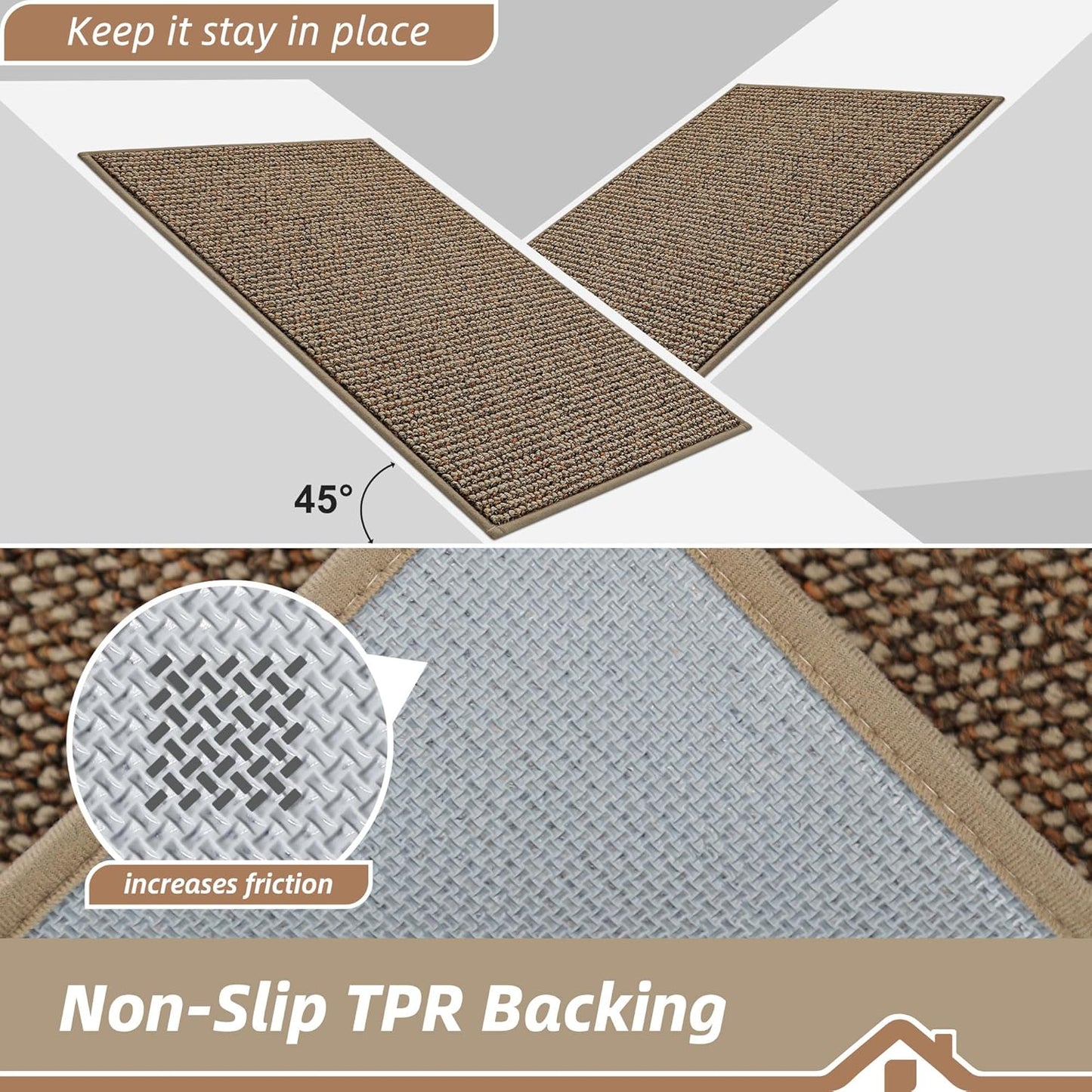BEQHAUSE Dirt Trapper Door Mat 24" x 60", Non-Slip Washable Doormats Entrance Mat, Dirt Resistant and Absorbent Welcome Mat, Low Profile Floor Mats for Front Back Door and Entryway, Beige