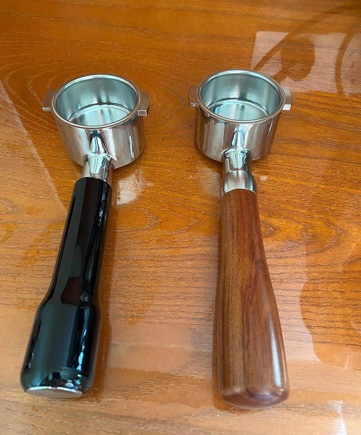 51mm Bottomless Portafilter Compatible with DeLonghi Espresso Machine Stainless Steel 51mm Portafilter 2 Ear for ECP3420/ECP3630/ECP3120/EC260BK/EC265/EC155/EC702/BCO430 Handle-RoseWooden