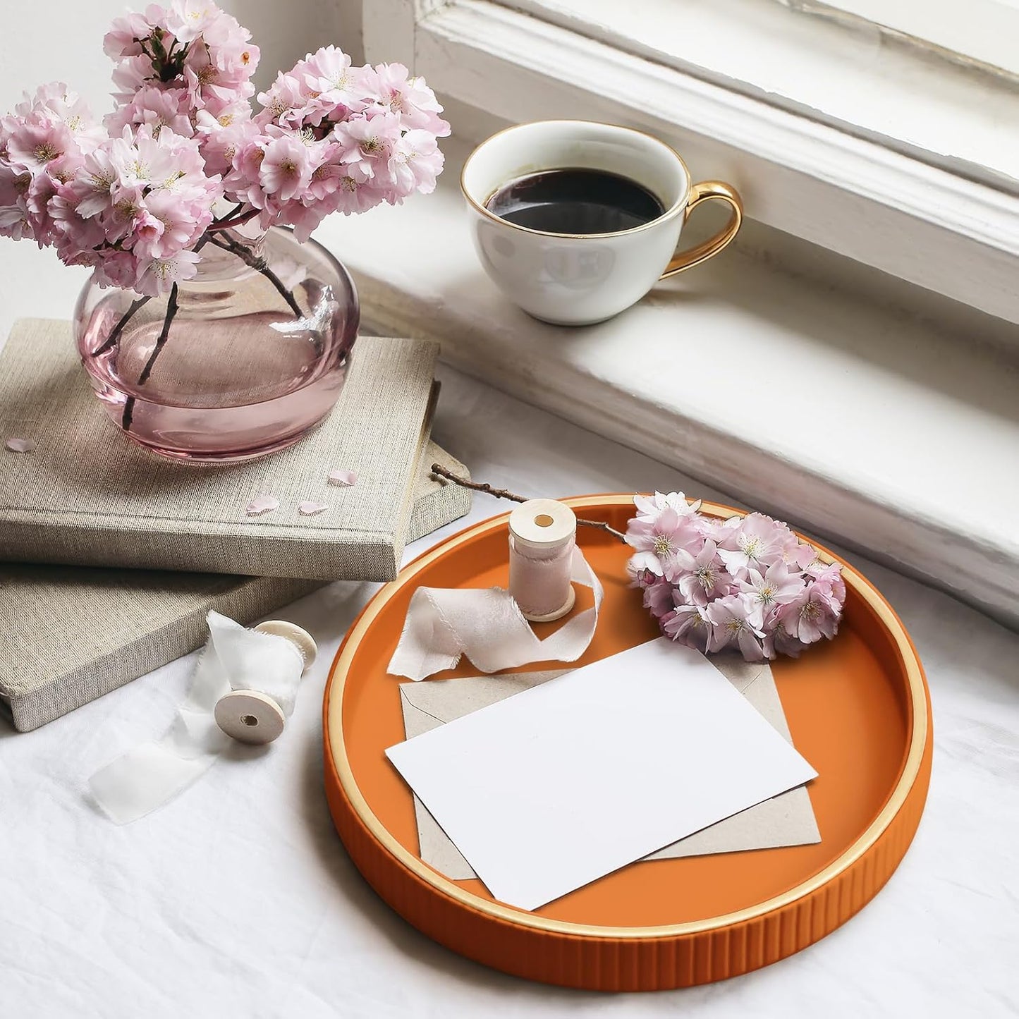 SANZIE Leather Tray Desktop Storage Organizer Premium Serving Tray Decorative Tray Valet Tray for Sundries Cosmetics Phone Wallet Cutlery