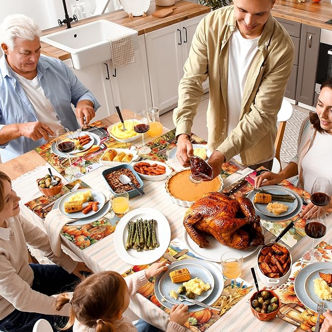 Fall Placemats Set of 6 Thanksgiving Pumpkin Plastic Table Mats Farmhouse Rustic Place Mats Sunflower Dinner Mat Autumn Seasonal Holiday Party Decoration for Indoor Outdoor Party Kitchen Dining