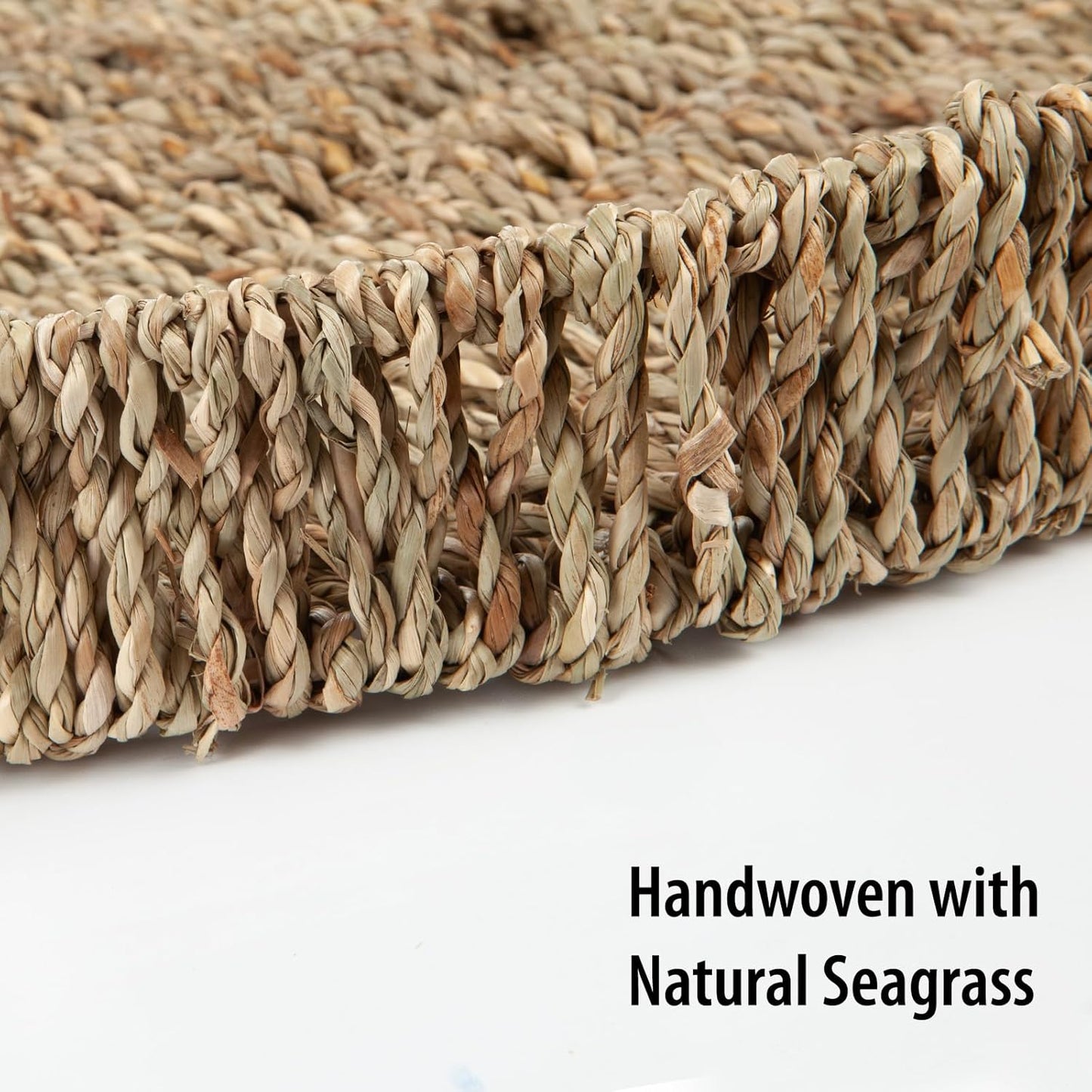 Round Ottoman Tray Large Wicker Serving Tray with Handles for Coffee Table, 16 Inch Handwoven Natural Seagrass Tray