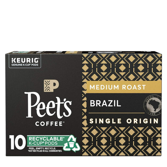 Peet’s Coffee Brazil Minas Naturais K-Cup Coffee Pods for Keurig Brewers, Medium Roast, 10 Pods