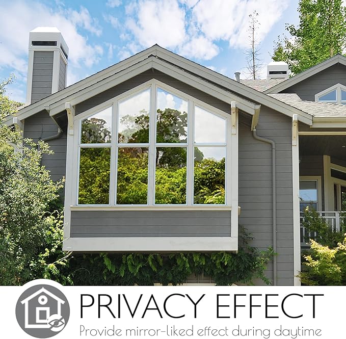 HIDBEA One Way Privacy Window Film, Daytime Mirror Reflective Heat Control UV Sun Blocking Non-Adhesive Static Cling Window Tint for Home and Office(Black-Silver, 45.2 Inch x 13.1 Feet)