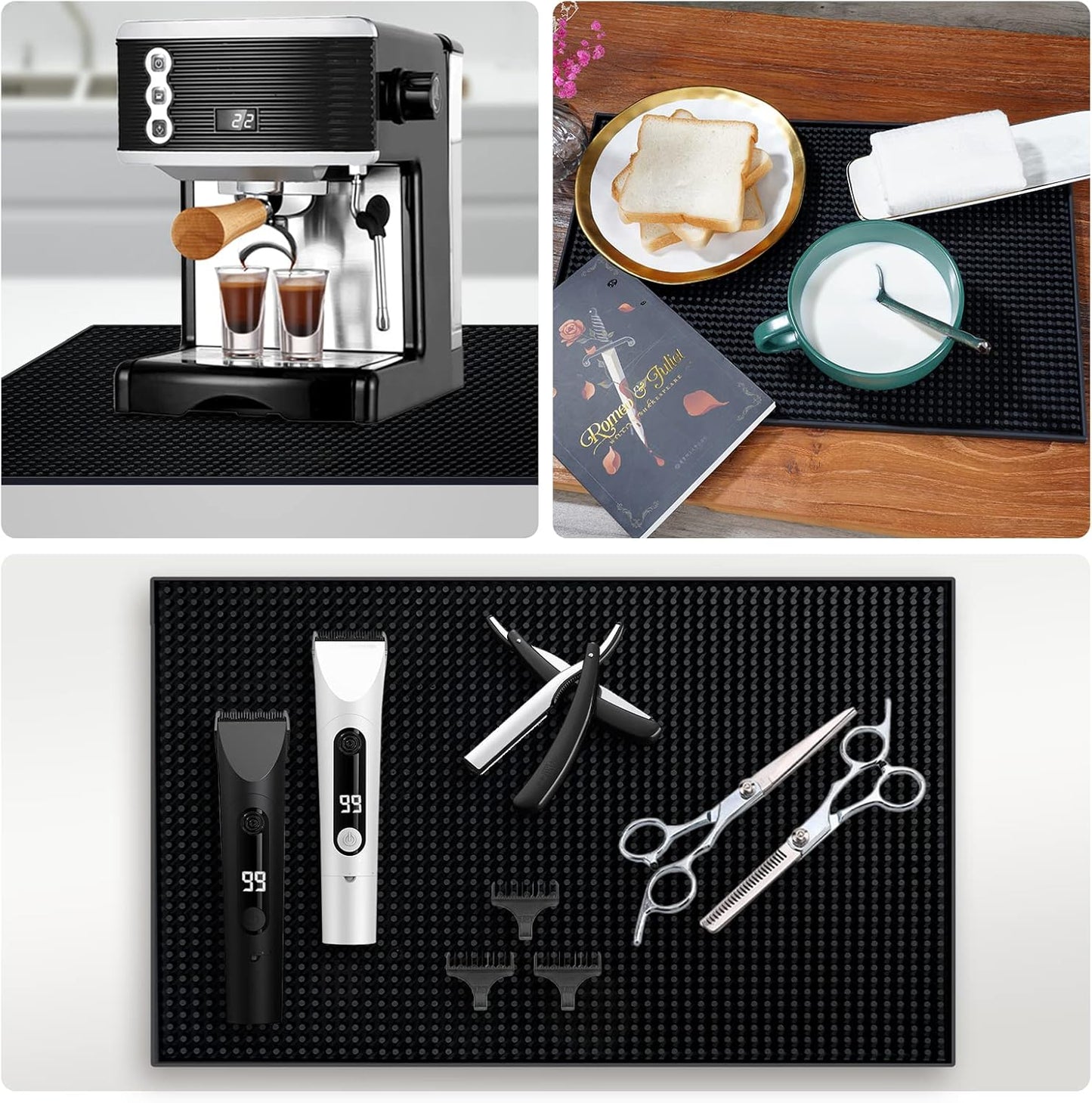 PVC Bar Service Mat for Cocktail Bartender 18x12 inches (Black)